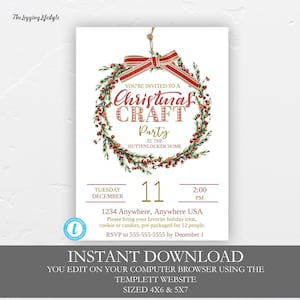 Christmas Craft Party Invitation, Holiday Craft Fair, Editable Invitation, Printable Invitation, Christmas Craft Show, Christmas Fair, DIY