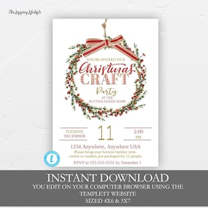 Christmas Craft Party Invitation, Holiday Craft Fair, Editable Invitation, Printable Invitation, Christmas Craft Show, Christmas Fair, DIY image 1