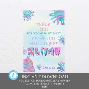 Slime Thank YOu, Slime thank you card-Slime Theme Party, Slime Birthday Card sticker, Edit yourself, SLime Birthday Thanks, Birthday Party
