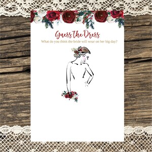 Guess the Dress game, Christmas Floral, Guess the Bridal dress printable Bridal Shower, Holiday Wedding shower, Brunette Instant