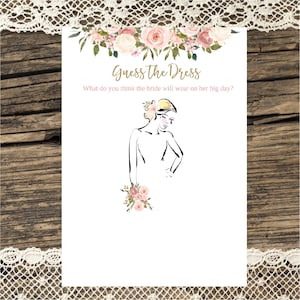 Bridal Shower Guess the Dress game, Peach Gold Floral, Guess the Bridal dress, printable, Wedding dress, Bachelorette rustic Instant