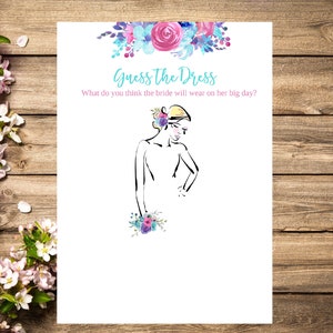 Bridal Shower Guess the Dress game, Pink Teal Rustic  Floral, Guess the Bridal dress, printable, Wedding dress, Bachelorette party Instant