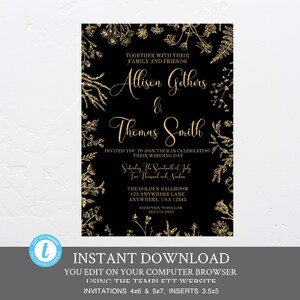 Schwarz und Gold moderne Hochzeit Einladung Vorlage, Hochzeitspaket, Aquarell, schwarz und Goldhochzeit, editierbare, Einladung Aussehen von Folie