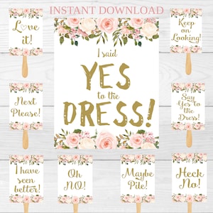 Sagen Sie ja zu den Kleid Zeichen, ich sagte ja zu den Kleid Paddeln, Hochzeitskleid Einkaufen Pfirsich gold floral, Hochzeit Spiel Braut Sofort download