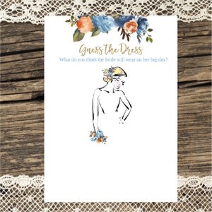 Bridal Shower Guess the Dress game, Peach Dusty Blue Floral, Guess the Bridal dress, printable, Wedding dress, Bachelorette rustic Instant