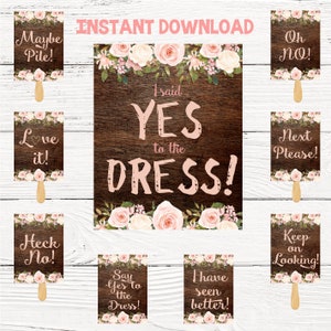 Zeg ja tegen de jurk Rustieke borden, ik zei ja tegen de jurkpeddels, rustieke perzik bloemen goud bloemen, Bruiloft spel bruids Instant download