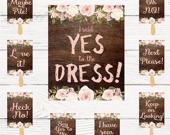 Sagen Sie ja zum Kleid Rustikale Zeichen, ich sagte ja zum Kleid Paddel, rustikale Pfirsich Blumen Gold Blumen, Hochzeit Spiel Braut Sofort download