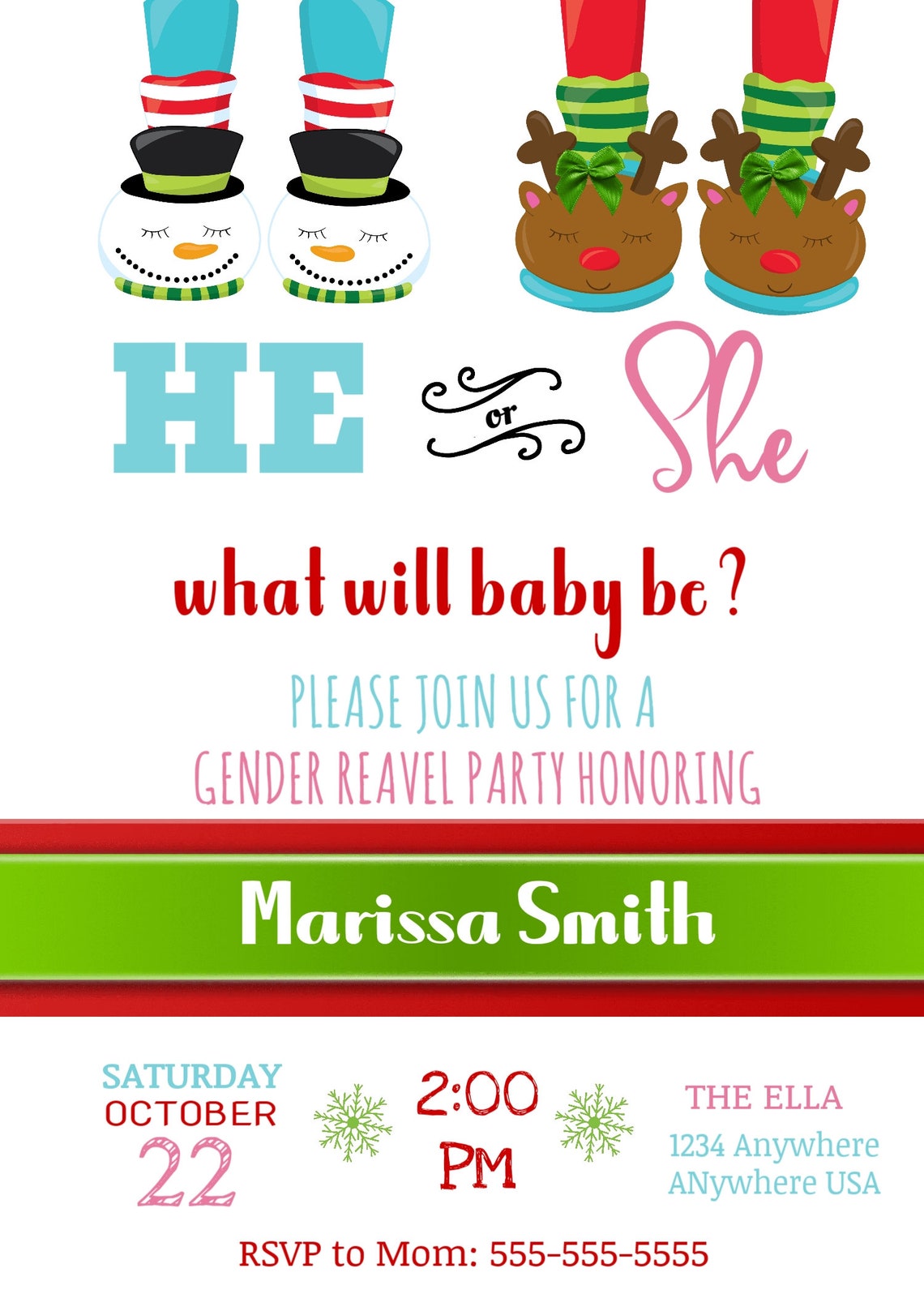 Christmas Gender Reveal Invitation Reindeer Snowman Gender Etsy