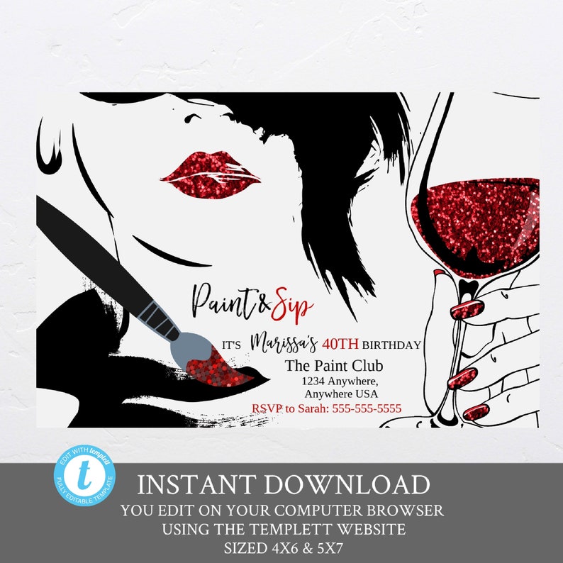 Paint Sip Invitation Adult Wine Night Ladies Night Out Etsy