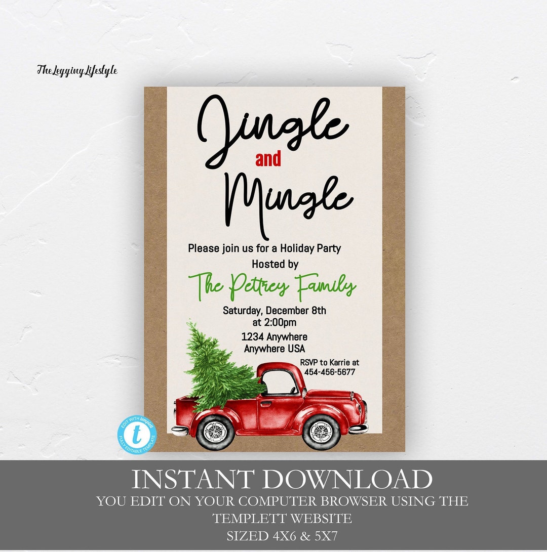 Rustic Jingle and Mingle Invitation Template, Country Xmas, Jingle and ...