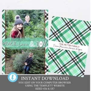 Plaid Christmas Photo Card, Christmas Card, Holiday Card, Edit yourself, Warmest Wishes, Wood, Snowflakes, Christmas Tree