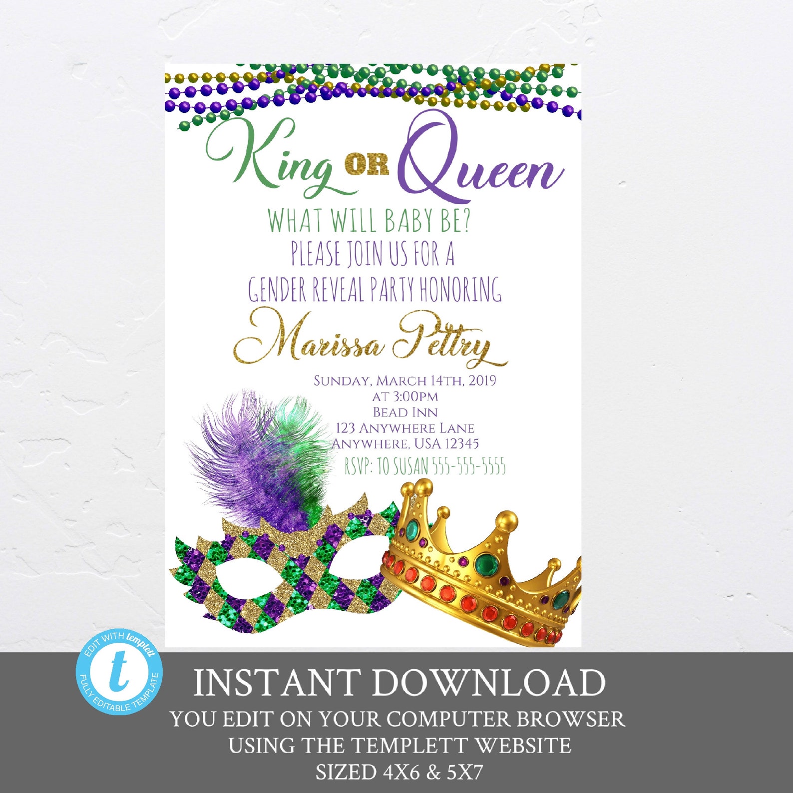 mardi gras theme gender reveal