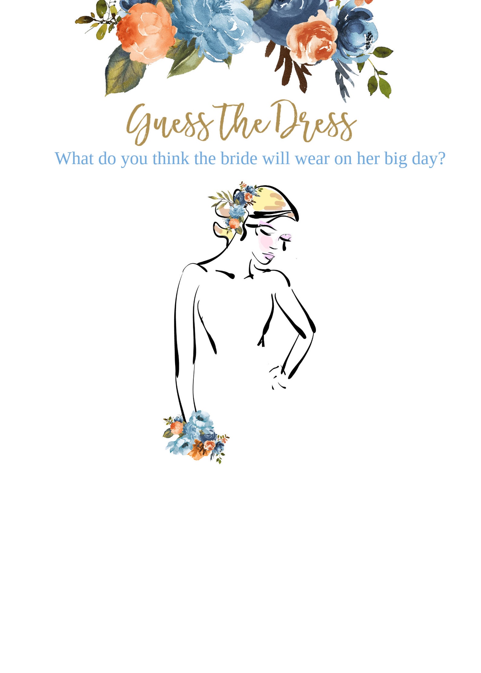 Bridal Shower Guess the Dress Game Peach Dusty Blue Floral | Etsy