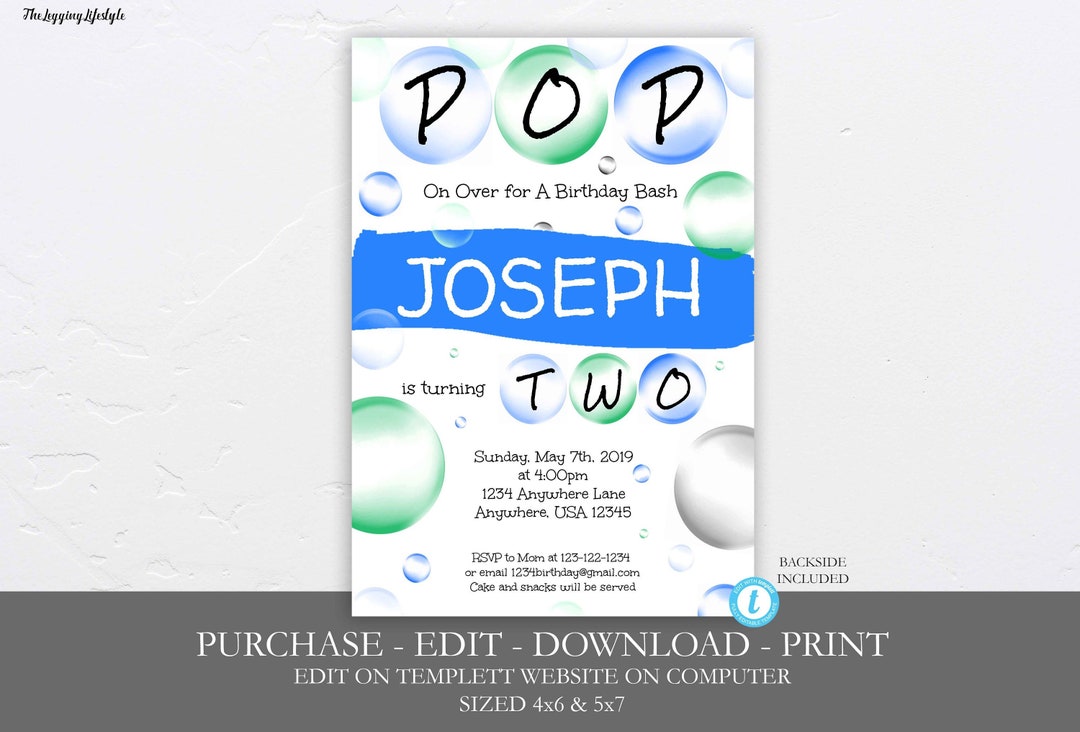 Boy Bubbles Birthday Invitation Pop on Over Bubbles Birthday Party
