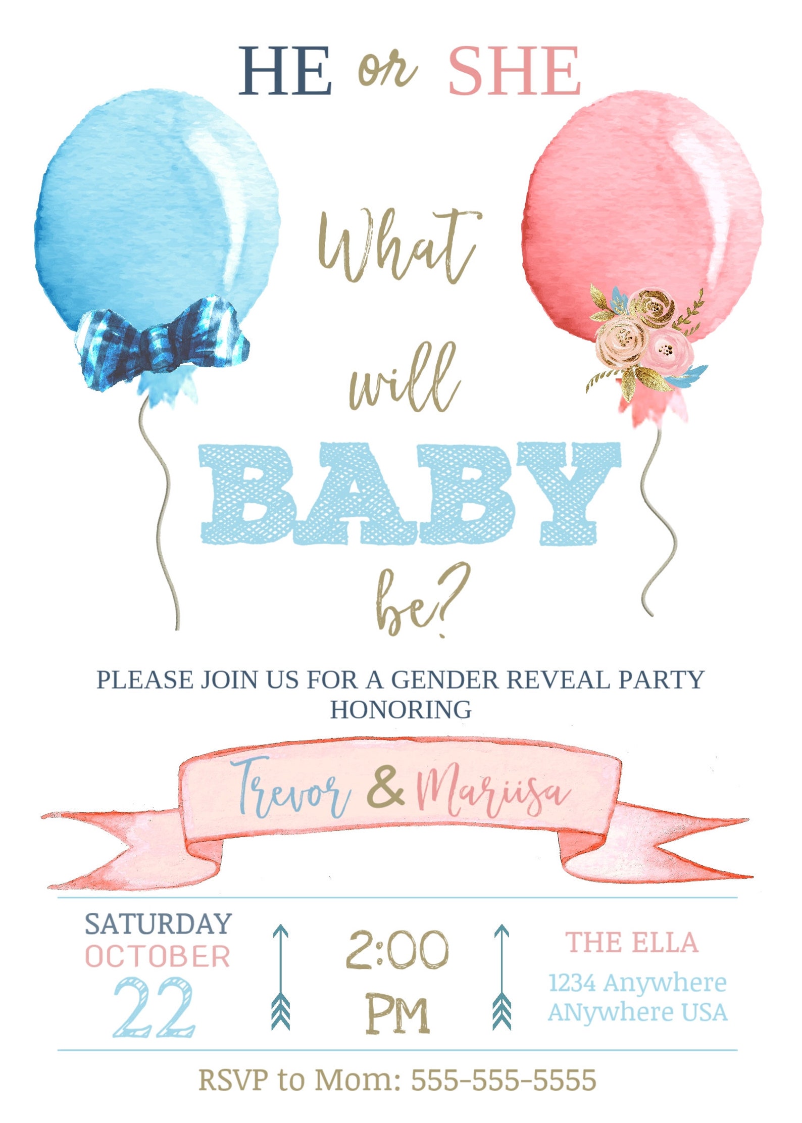 Invitación de revelación de género de globo. Invitación de Etsy México