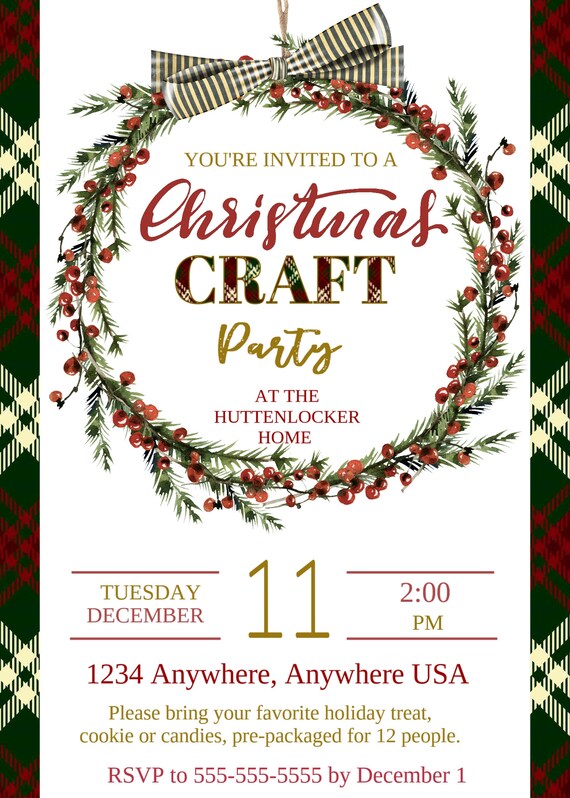 Download Christmas Craft Party Invitationrustic Plaid Holiday Craft Etsy PSD Mockup Templates