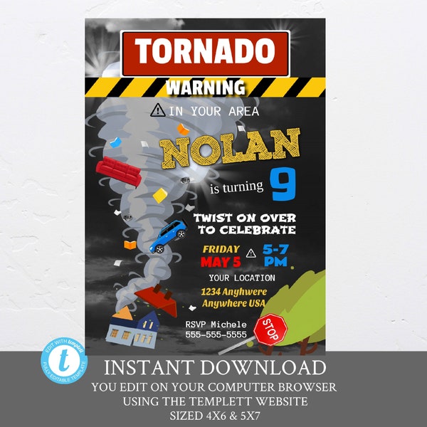 Tornado Birthday Invitation, Boys Tornado Theme Invite, Tornado Party, Tornado Birthday, Tornado Invitations, Tornado Party, DIgital