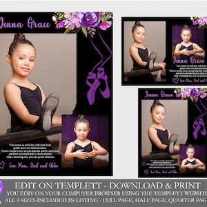 Dance Recital Program Ad, Yearbook ad  High School Senior Page, Middle, Elementary or Pre-School use your browser to edit. Instant 3 sizes