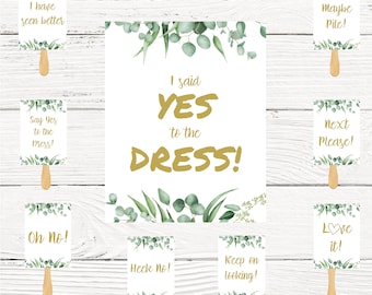 Zeg ja tegen de jurkborden, ik zei ja tegen de jurkpeddels, trouwjurk winkelen, EUCALYPTUS bloemen, Bruiloft spel bruids Instant download