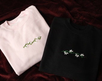 White Flower Embroidery Crewneck Sweatshirt - minimalist design- multiple colors- cozy - Christmas gift