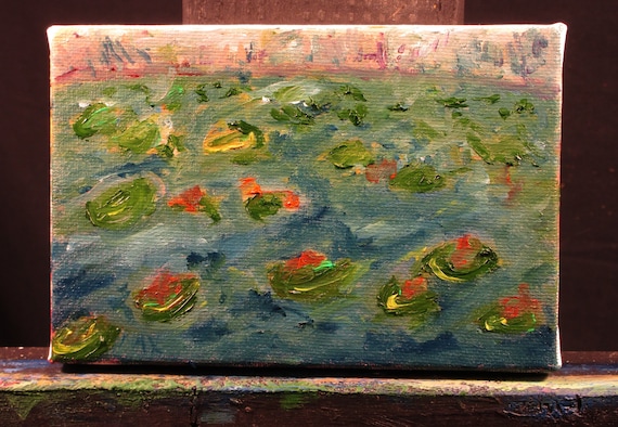 Drifting Lilly's, 4x6in. (art,original,custom,water,painting,lilies,painting,maxwellbrown,plants,small)