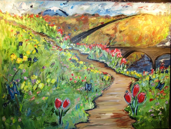 Spokane Spring 40x30 (Art,painting,oil,spring,impression,original,bright,landscape,spokane,wa,custom)