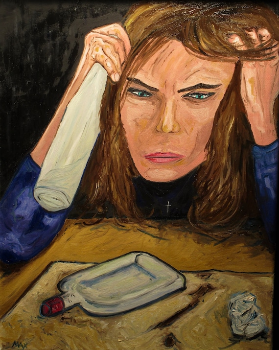 She would try again, tomorrow" 14x11.    (Original, Maxwellbrown, Portrait, Woman,Lady,Bar)