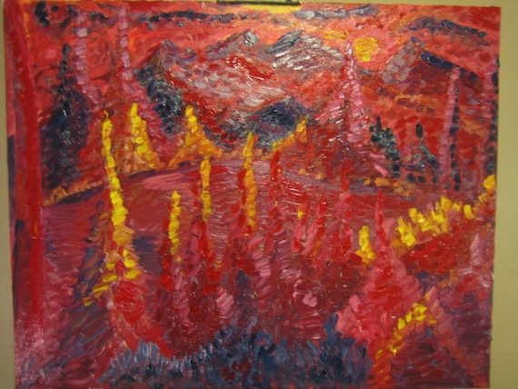 Inner peace 24x30. (Art,Original,Oil,Abstract,Landscape,Impression,Red,Trees,Maxbrown)