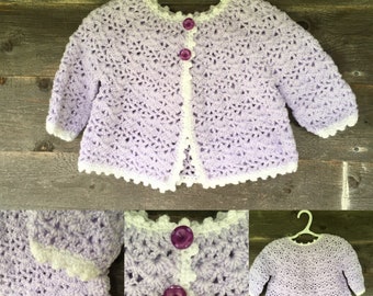 Sweater, Crocheted, Girl, Lilac, Cardigan, Children Sweater
