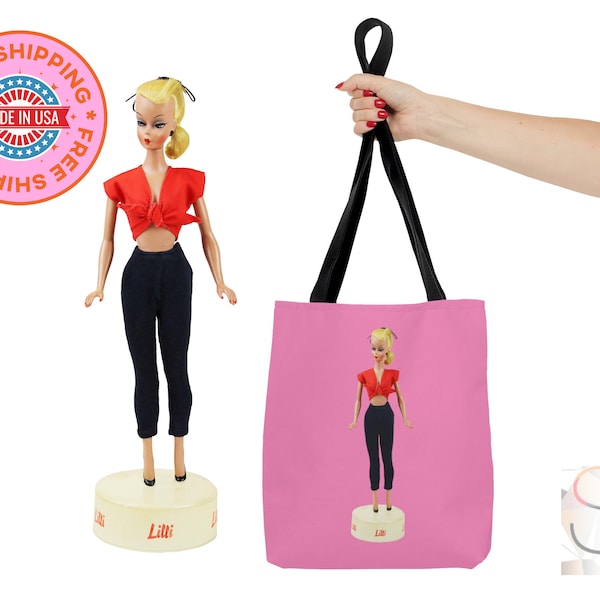 Bild Lilli Inspired Canvas Tote Bag - Retro Chic Fashion Accessory - Original Barbie Accessories - Barbie Movie bag - Classic Barbie handbag