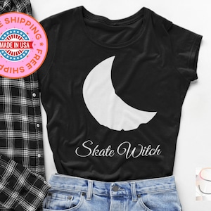Skate Witch T-Shirt, Roller Skate Moon Graphic Tee