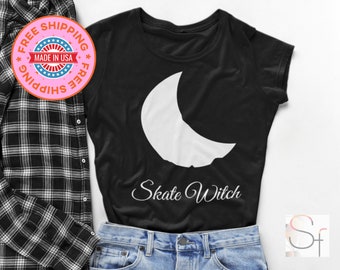Maglietta Skate Witch, maglietta grafica Roller Skate Moon