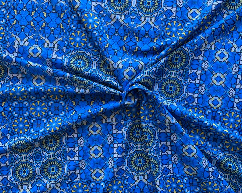 Swimwear fabric blue moroccan tile print Recycled Fabric | Etsy