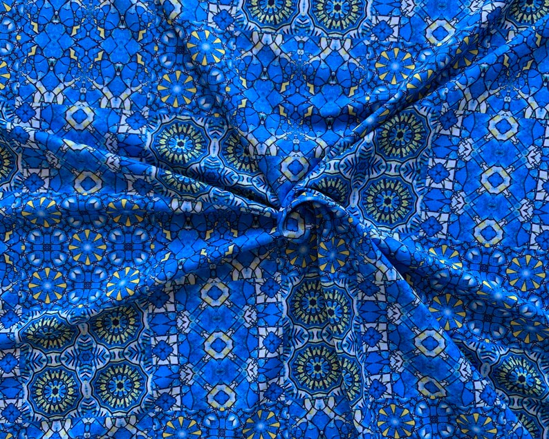 Swimwear fabric blue moroccan tile print Recycled Fabric Etsy