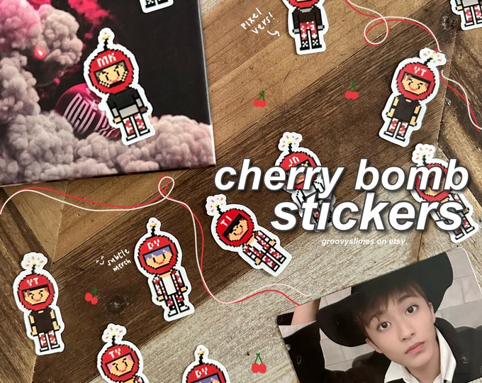 nct 127 cherry bomb pixel stickers | nct merch, ncit sticker, nct 127, nct dream, wayv, kpop merch, kpop merchandise, nct, kpop