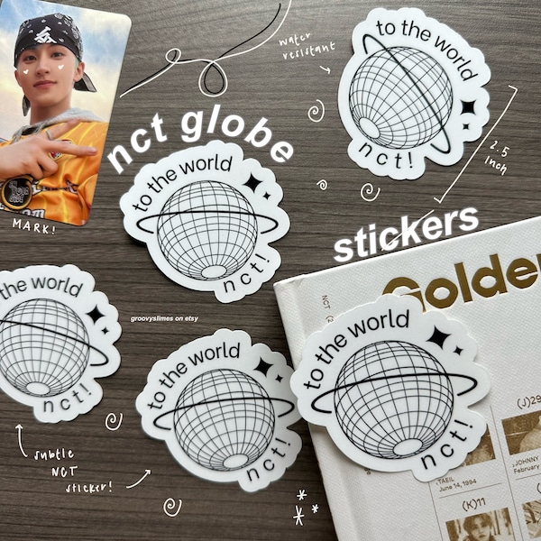 to the world nct! globe stickers | nct merch, ncit sticker, nct 127, nct dream, wayv, kpop merch, kpop merchandise, nct, kpop, kpop sticker