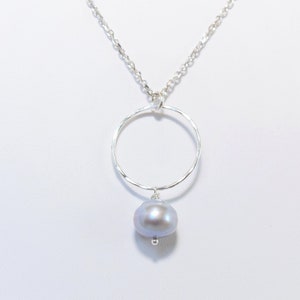 Silver Pearl Drop hand hammered necklace in Sterling Silver