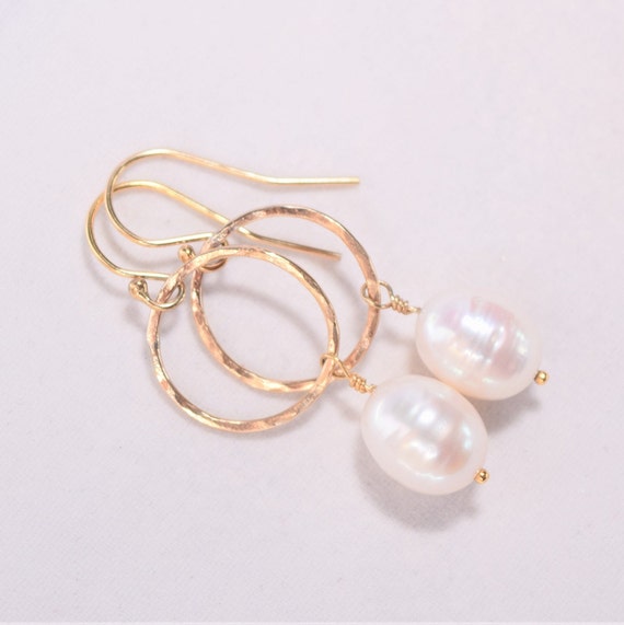 Gold Pearl Hoop Earrings in 14kt Gold-Fill