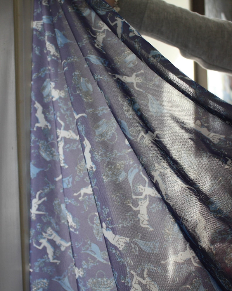 1.9 yard 1960s fabric By yard cherubs white flowers in blue Printed Synthetic Material