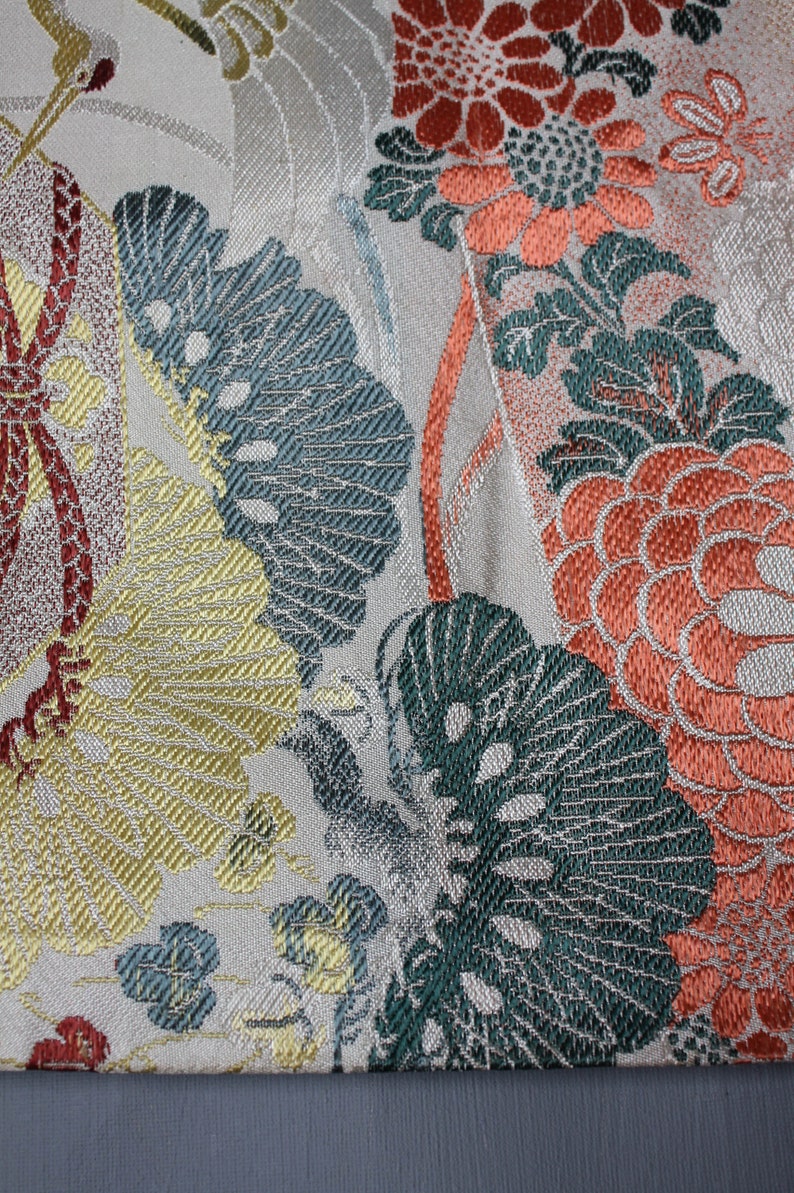 Silk and metallic Lamé obi fabric. Panel from a Vintage kimono | Etsy