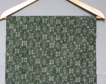 Green Tsumugi Silk Fabric. 47''. abstract geometric Vintage Woven Kimono Silk. Geometric Woven Pattern. Yellow Pink Green Material