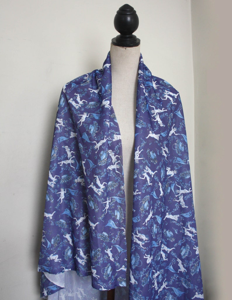 1.9 yard 1960s fabric By yard cherubs white flowers in blue Printed Synthetic Material