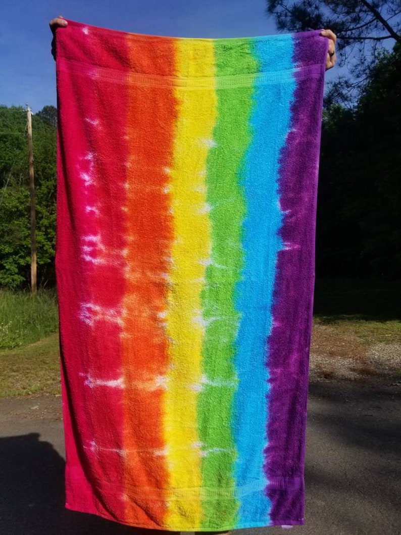 Rainbow Towel Tie Dye Beach Towel Rainbow Stripe Etsy