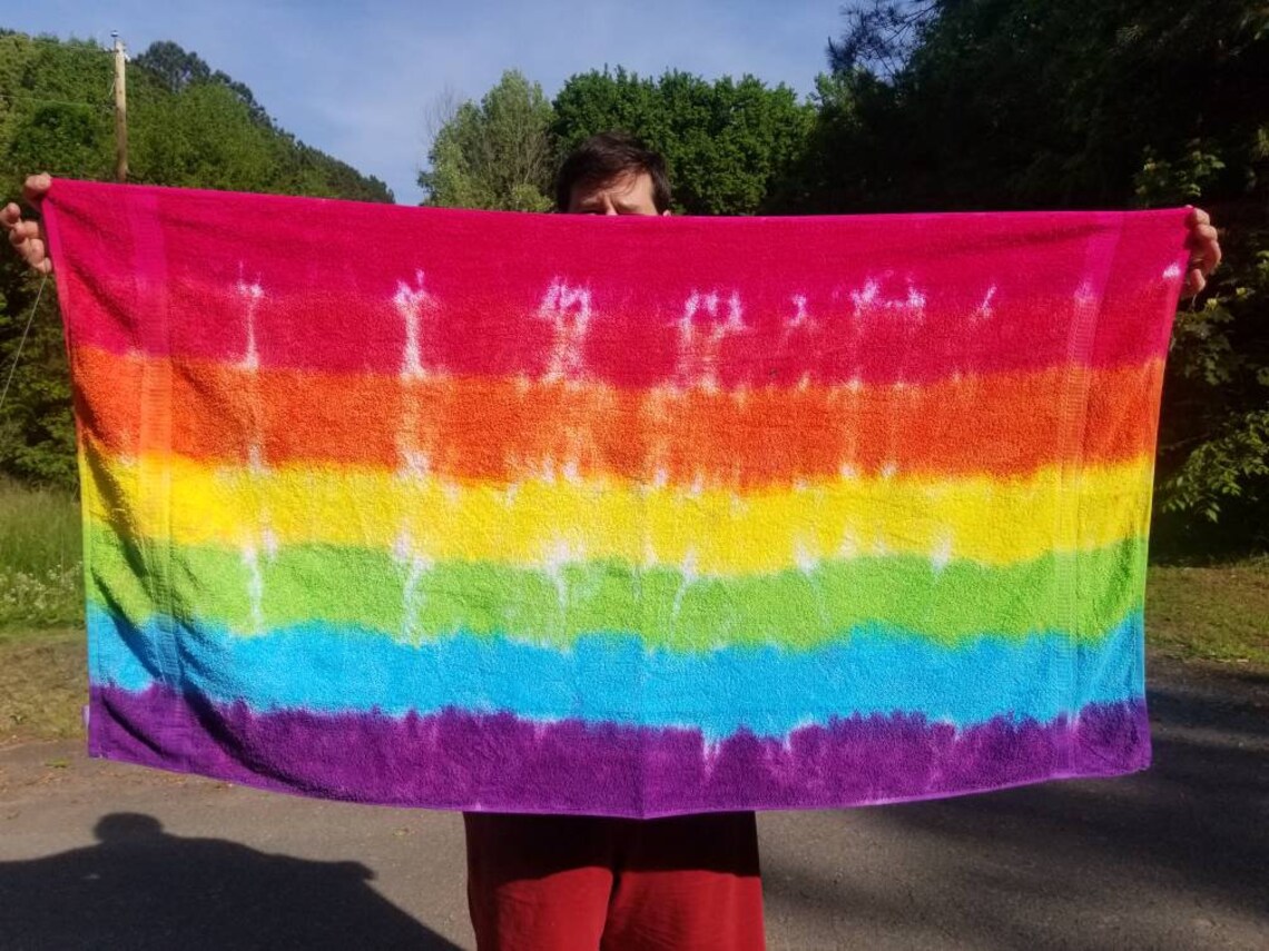 Rainbow Towel Tie Dye Beach Towel Rainbow Stripe Etsy
