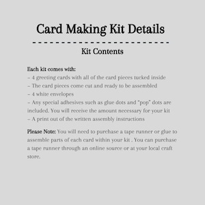 A detailed list of what is included in your card making kit.