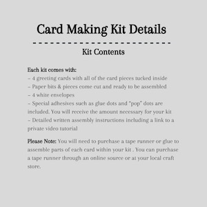 A detailed list of what is included in your card making kit.