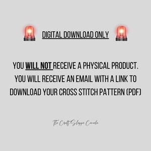 A warning that this cross stitch pattern is a digital download only and that a finished item will not be sent.