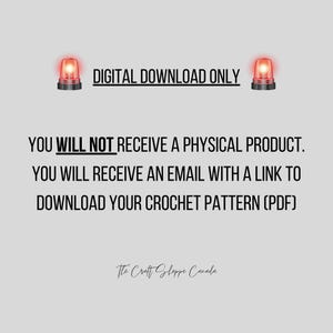 A warning that this crochet pattern is a digital download only and that a finished item will not be sent.