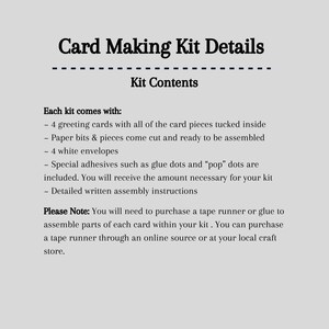 A detailed list of what is included in your card making kit.