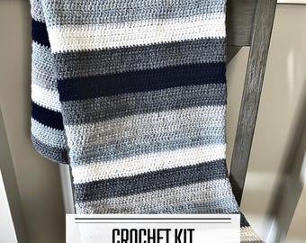 Crochet Throw Blanket Kit, Beginner Friendly Blanket (47" x 60")